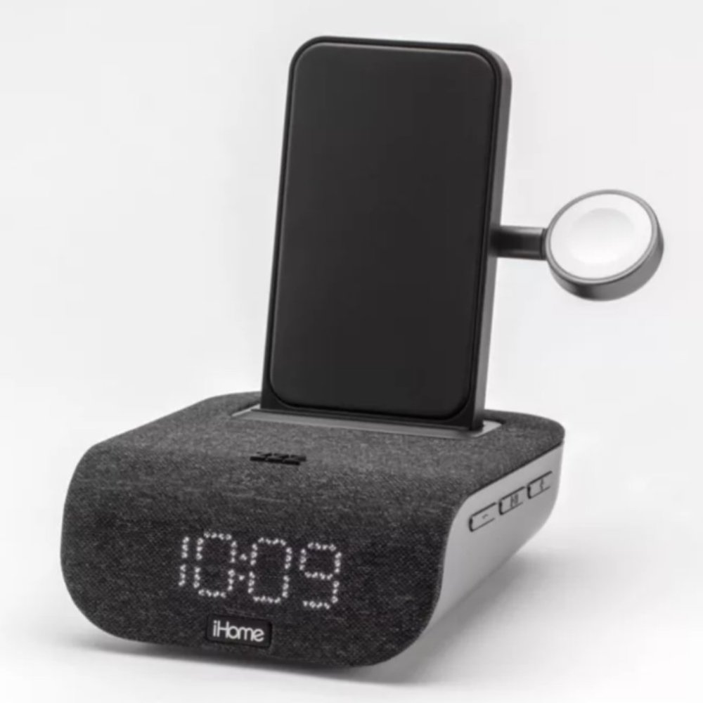 iHome TimeBase Pro Bluetooth Alarm Clock with Apple Watch Charging Arm